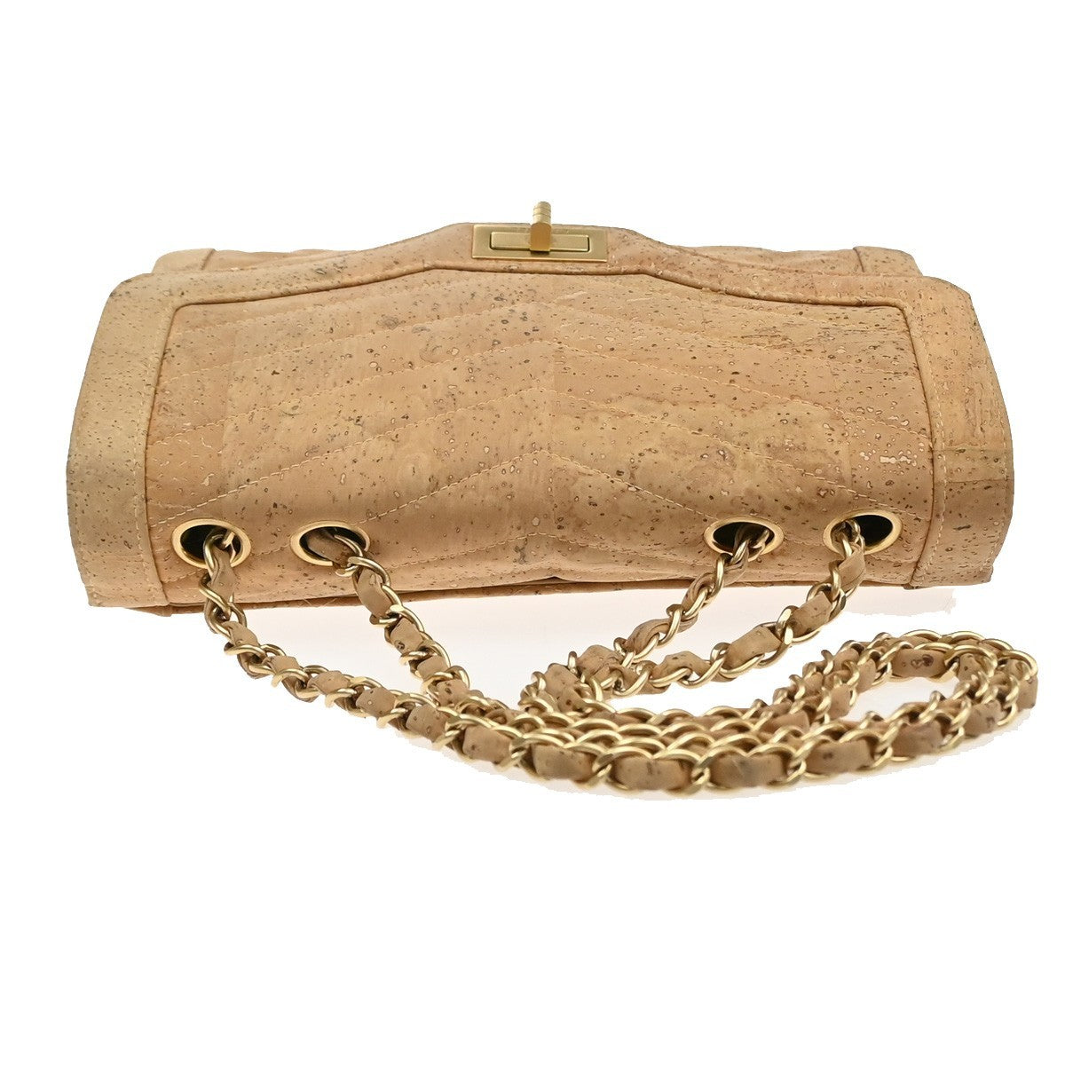 CHANEL Logo 2.55 Chevron Chain Shoulder Bag Cork Leather Beige GHW 357RQ060