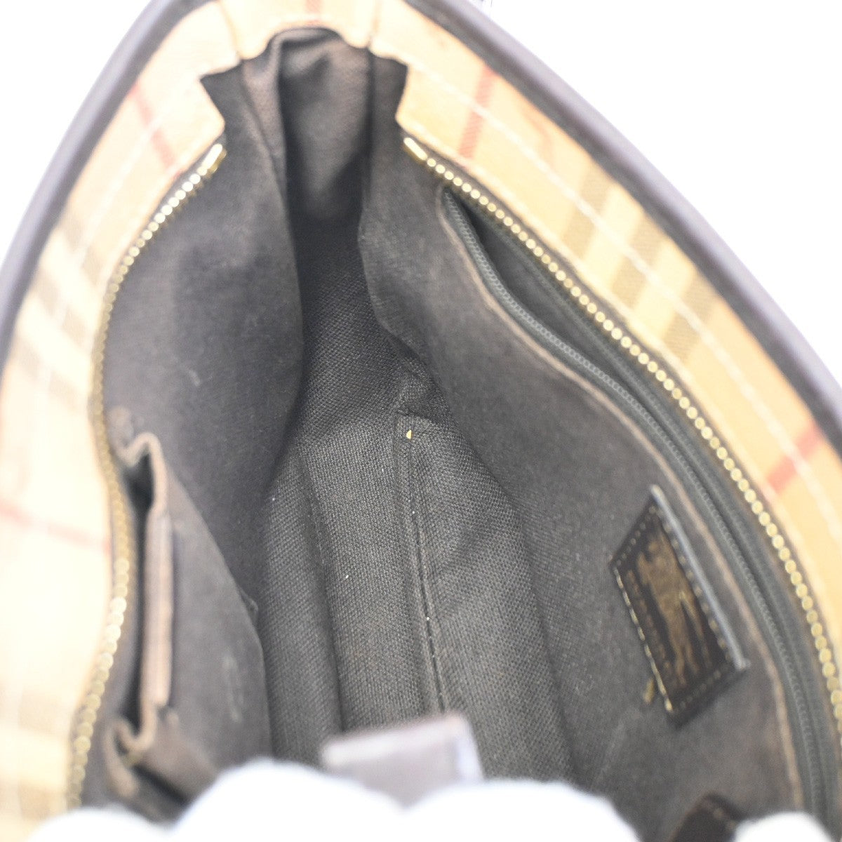 BURBERRY Logo Nova Check Shoulder Bag PVC Leather Beige Black GHW Italy 32DA066