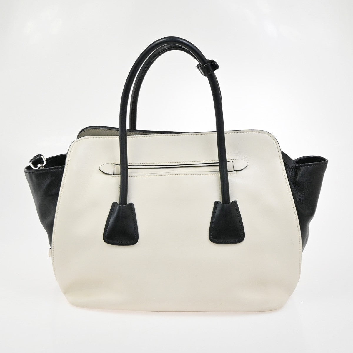 PRADA City Calf Bicolor 2Way Shoulder Tote Hand Bag Leather Black White 34KC748
