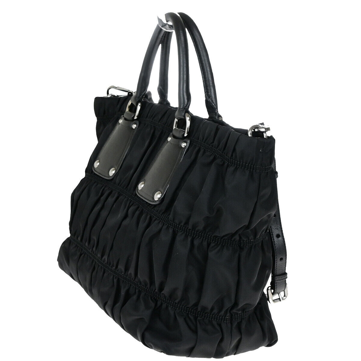 PRADA Logo Tessuto Gaufre 2Way Shoulder Bag Nylon Leather BK SHW 12RK714