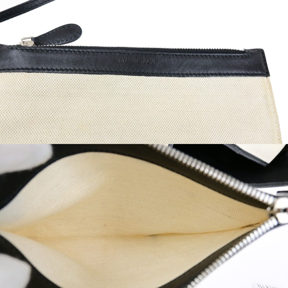 BALENCIAGA Navy Cabas M Shoulder Hand Bag Canvas Leather Ivory Black 37FB060