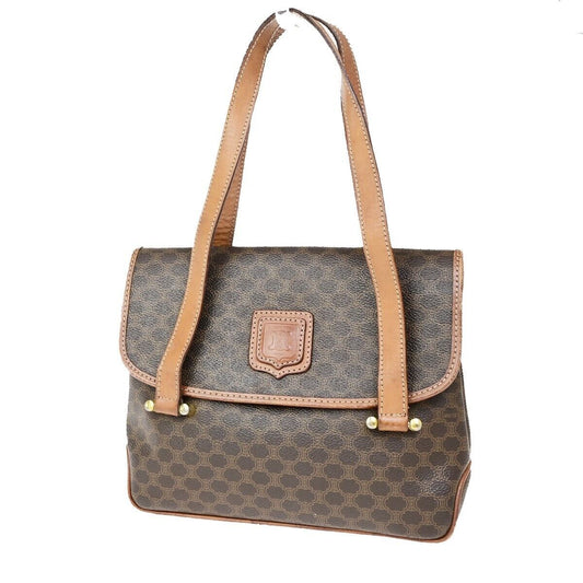 CELINE Logo Macadam Pattern Shoulder Bag PVC Leather Brown Italy Gold 60FB174