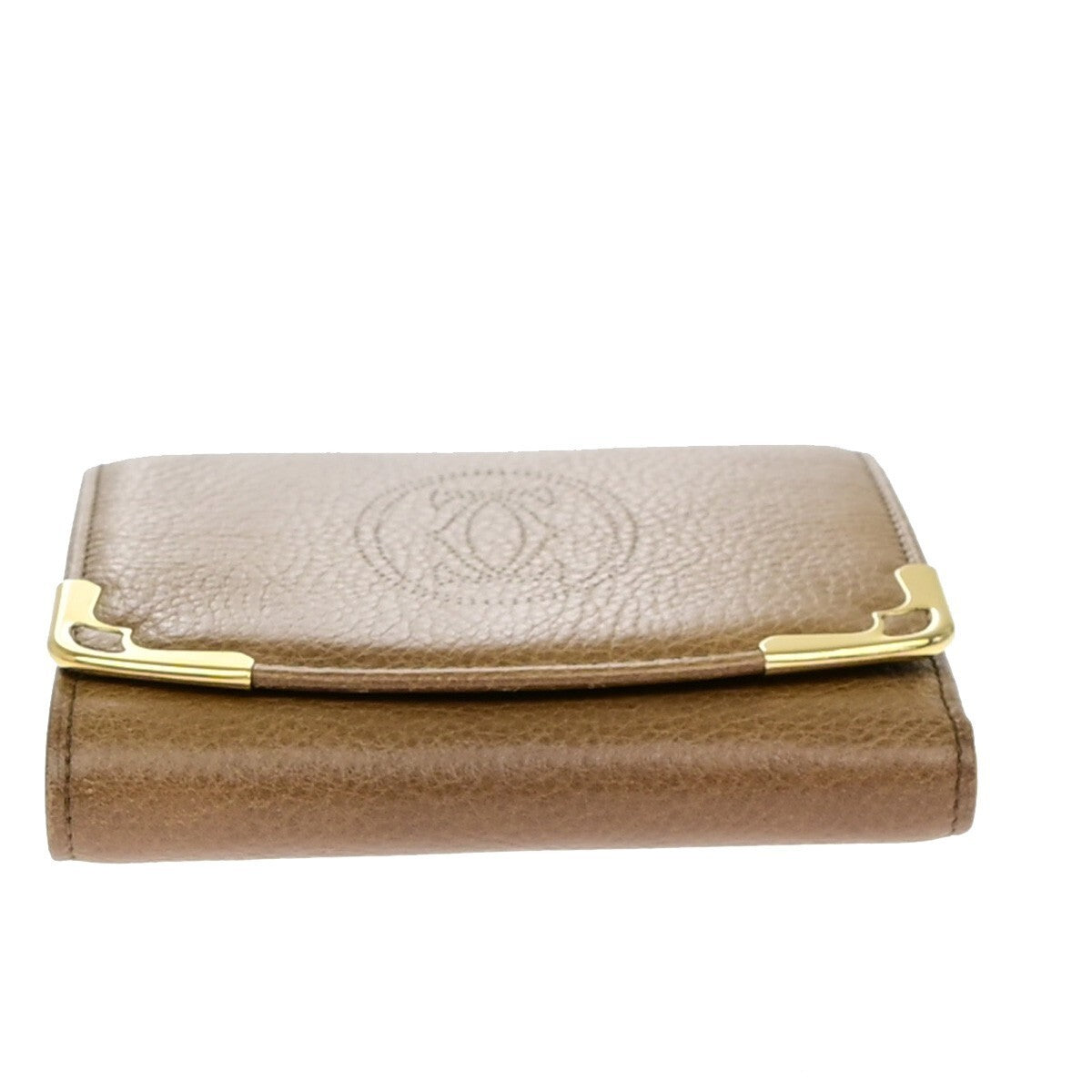 Cartier 2C Logo Trifold Compact Wallet Leather Brown Gold 60KP172