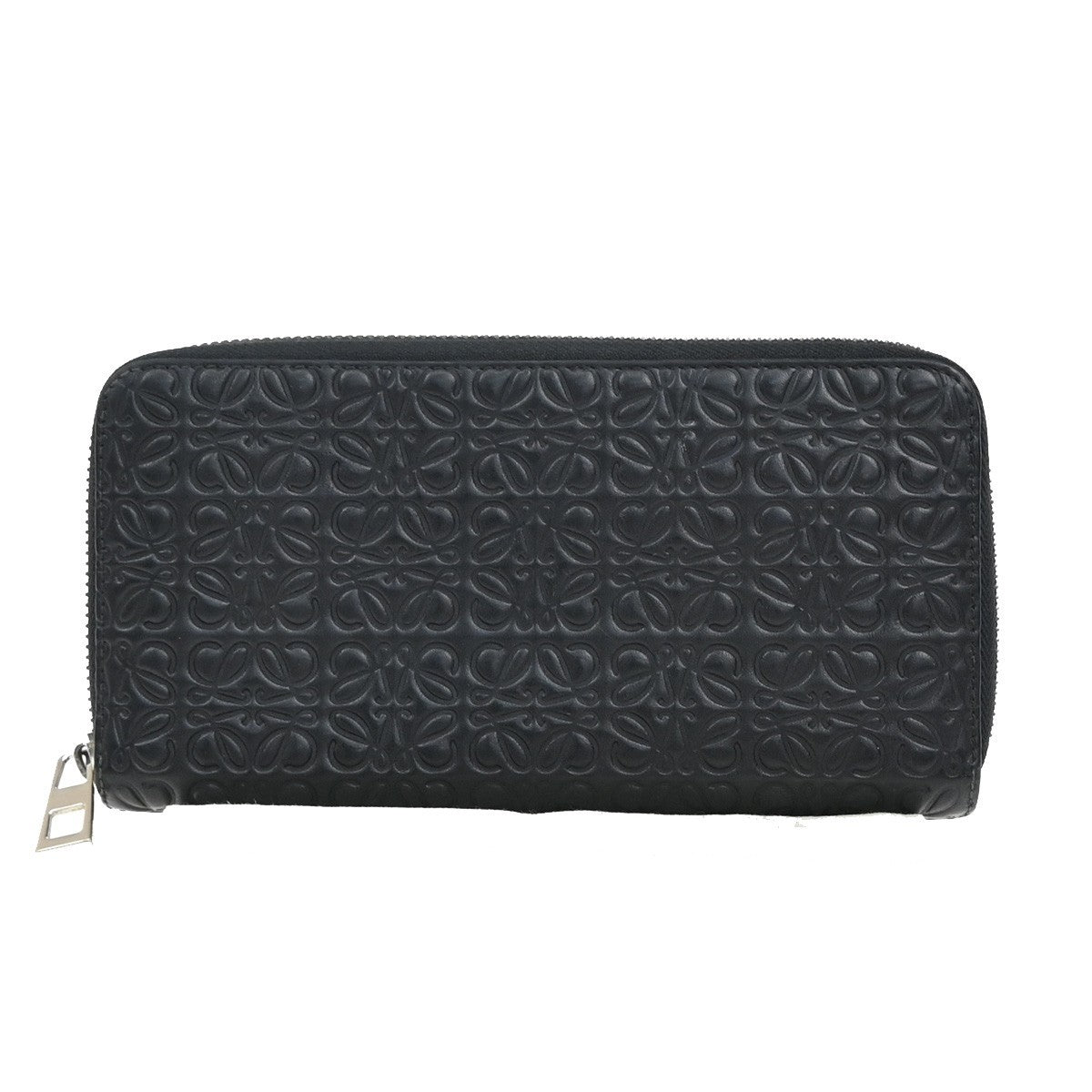 LOEWE Logo Anagram Repeat Long Zipper Wallet Embossed Leather Black 69KP047