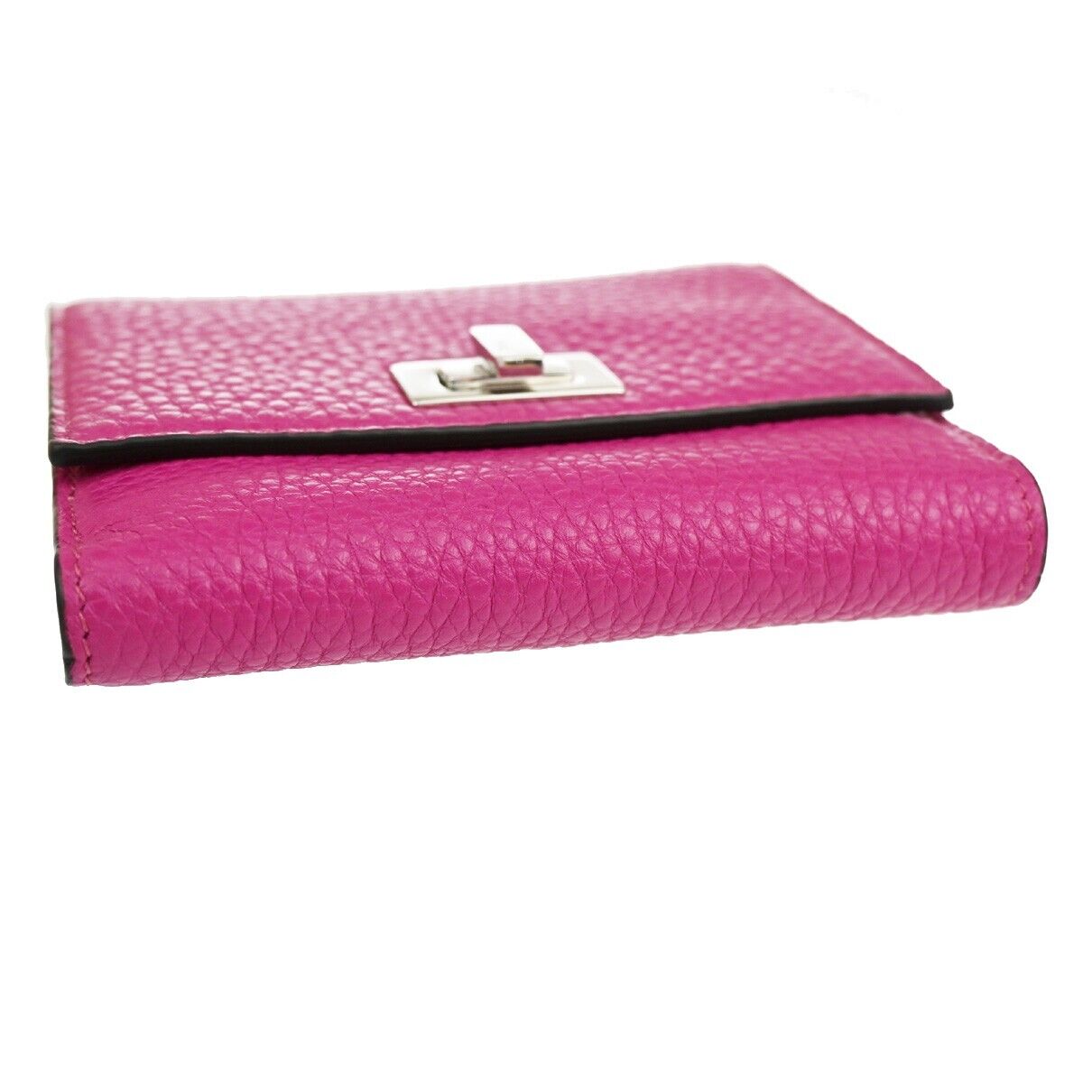 FENDI Logo Peekaboo Bifold Wallet Purse Leather Magenta SHW Italy 39RJ491