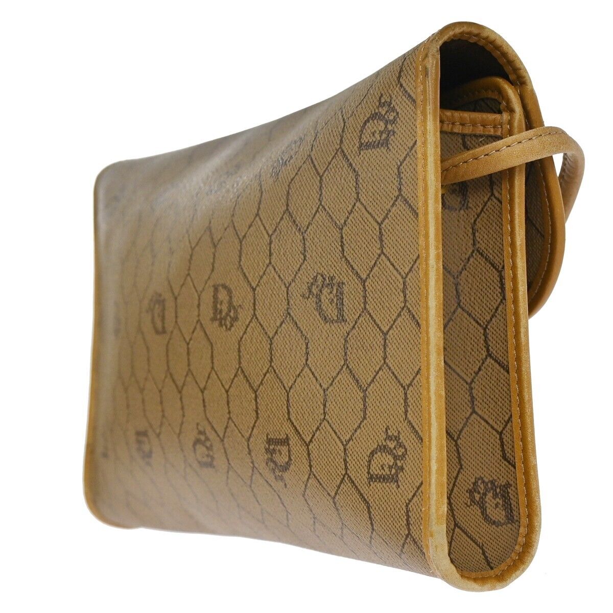 CHRISTIAN DIOR Logos Honeycomb Mini Shoulder Bag PVC Leather Brown Gold 67DA063