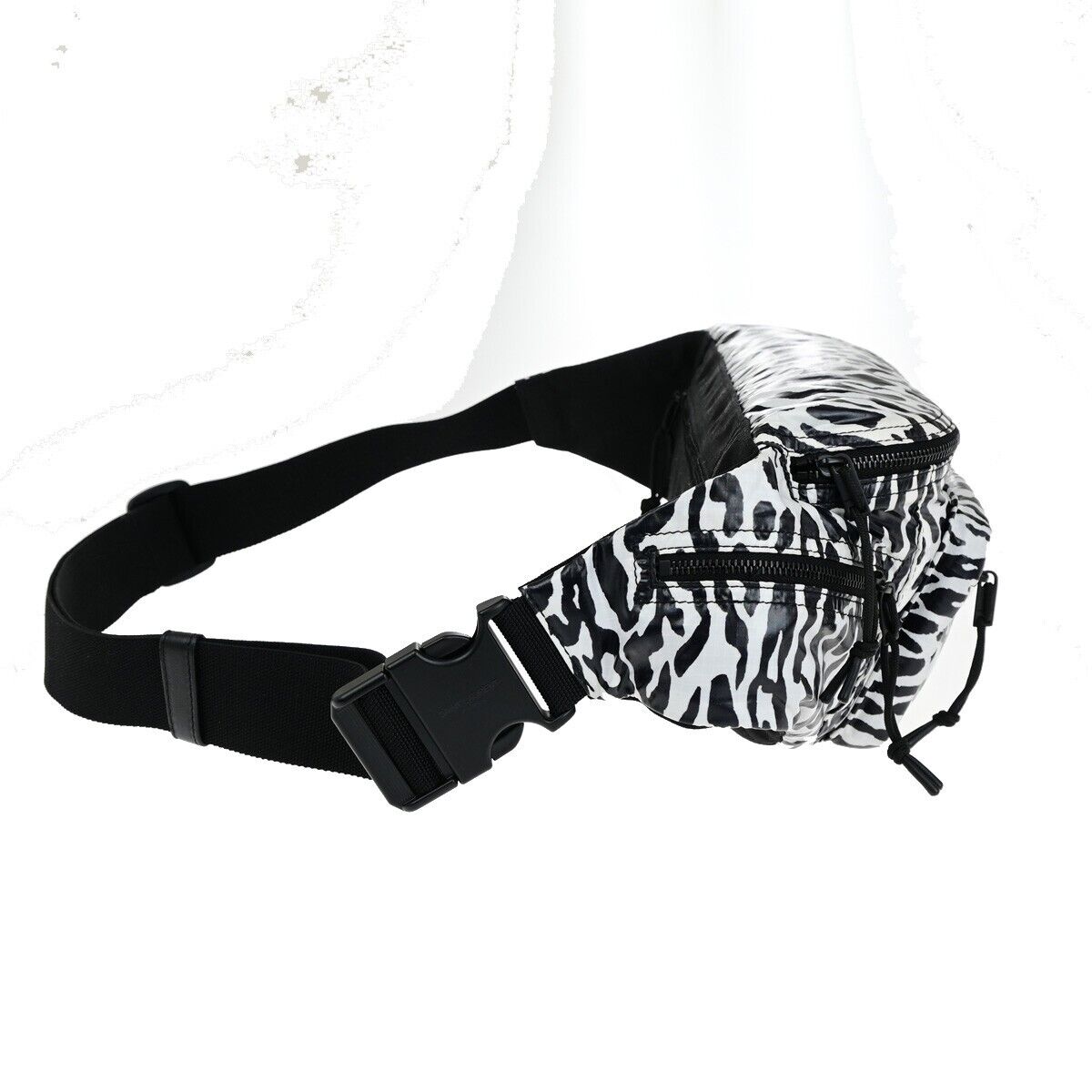 SAINT LAURENT Zebra Print Belt Bum Body Bag Nylon Leather Black White 85RK843