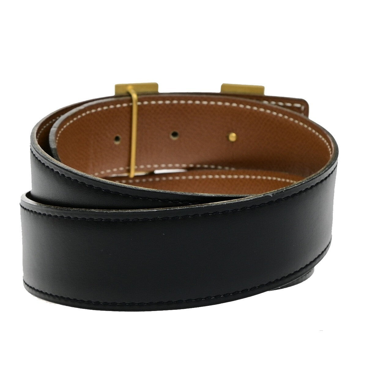 HERMES H Logo Constance Reversible Buckle Belt Leather #68 Black Brown 82RL054