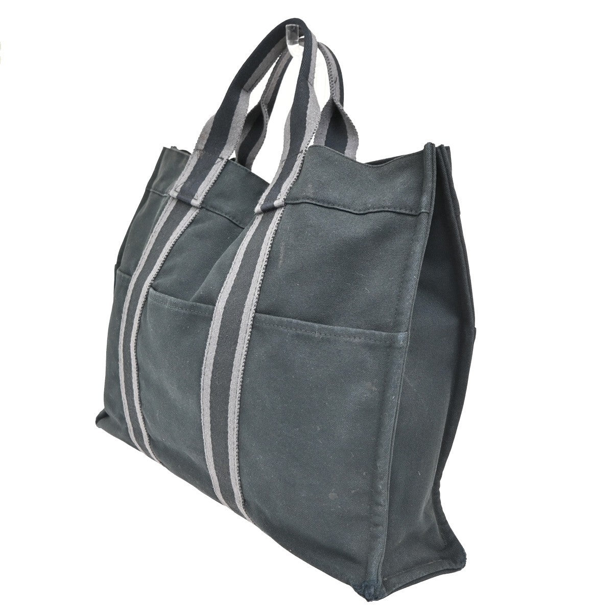 HERMES Logo Fourre Tout MM Hand Tote Bag 100% Cotton Black SHW France 07KC313