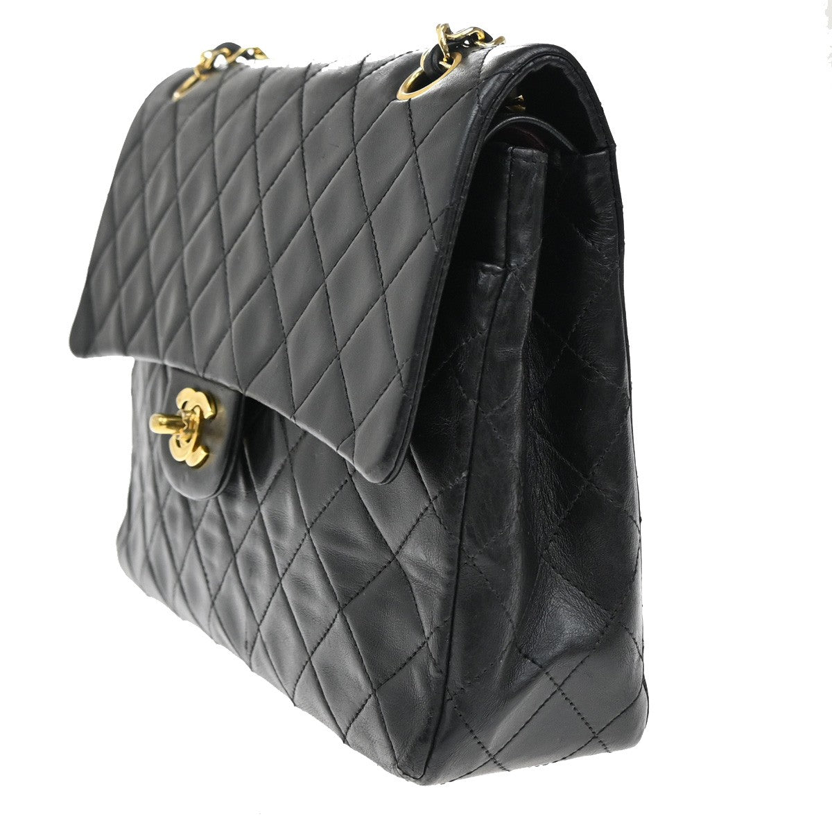 CHANEL CC Matelasse 25 Double Flap Chain Shoulder Bag Leather Black GHW 356RL110