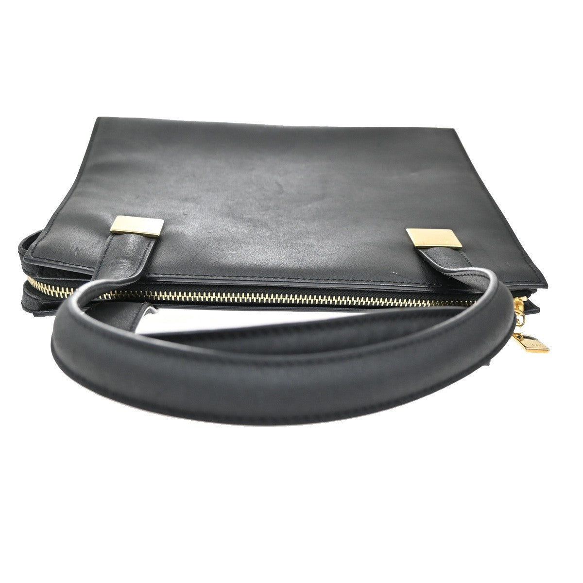 CELINE Logo Square Hand Bag Leather Black GHW Italy 30TA069
