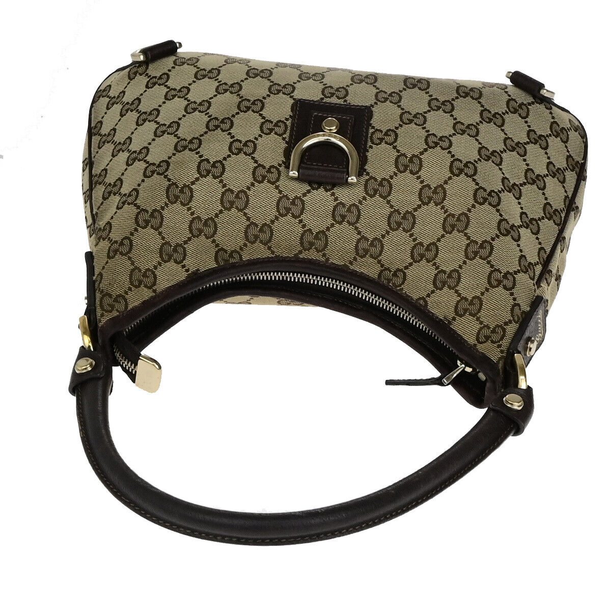 GUCCI Logo Abbey GG Pattern Shoulder Bag Canvas Leather Brown GHW Italy 66YG690