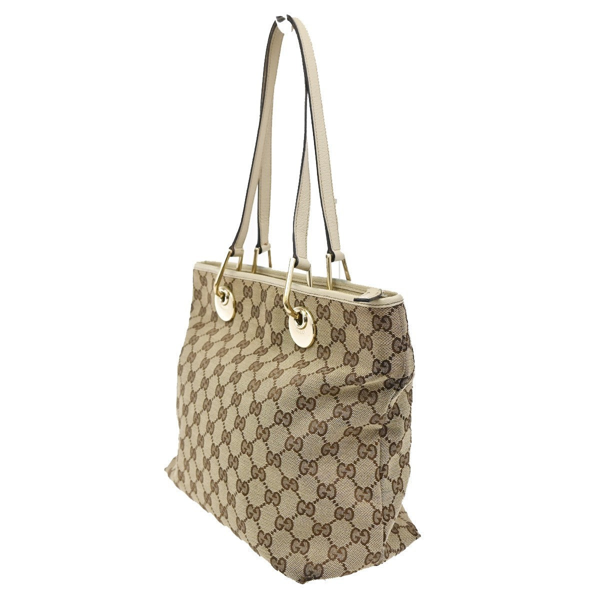 GUCCI Logo GG Pattern Shoulder Bag Canvas Leather Beige Italy 36TA101