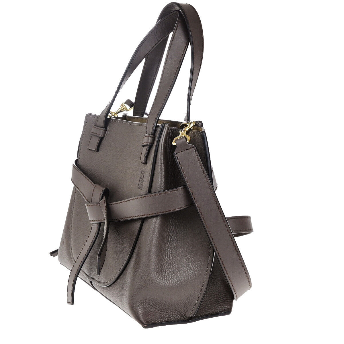 LOEWE Logo Gate Top Handle 2Way Shoulder Hand Bad Leather Brown GHW 95RK662