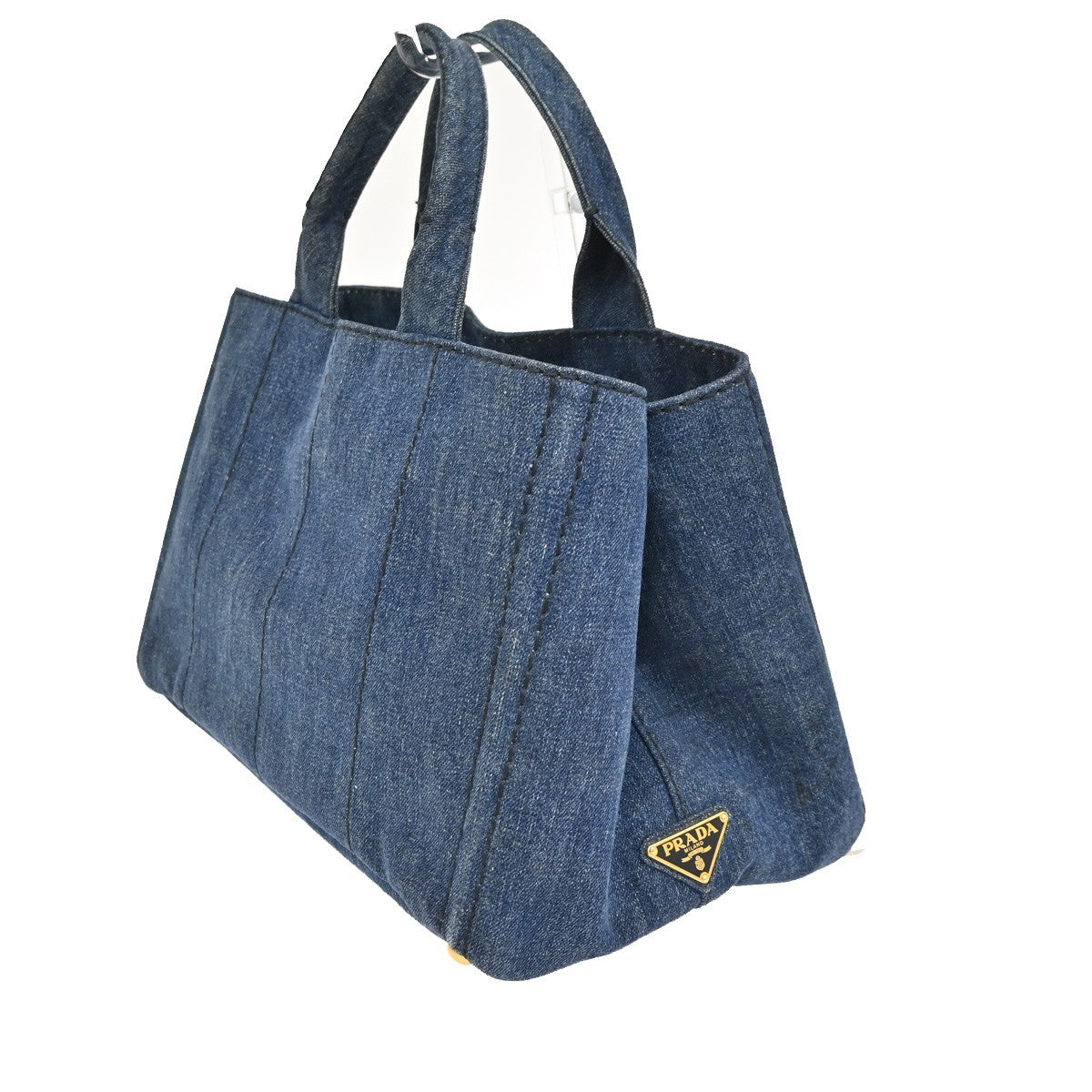 PRADA MILANO Logo Canapa Tote Handbag Denim Canvas Navy Blue GHW 16CA844