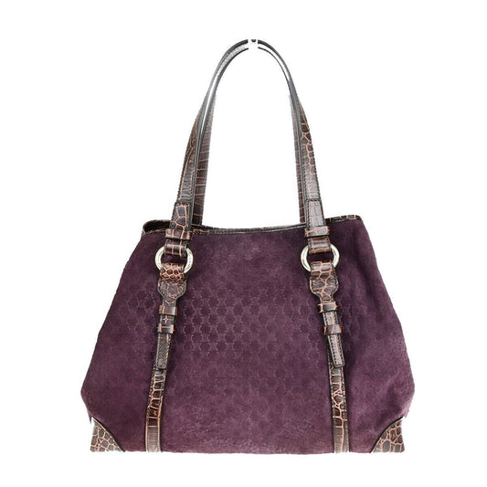 CELINE Logo Macadam Shoulder Tote Bag Suede Embossed Leather Purple SHW 34EC964