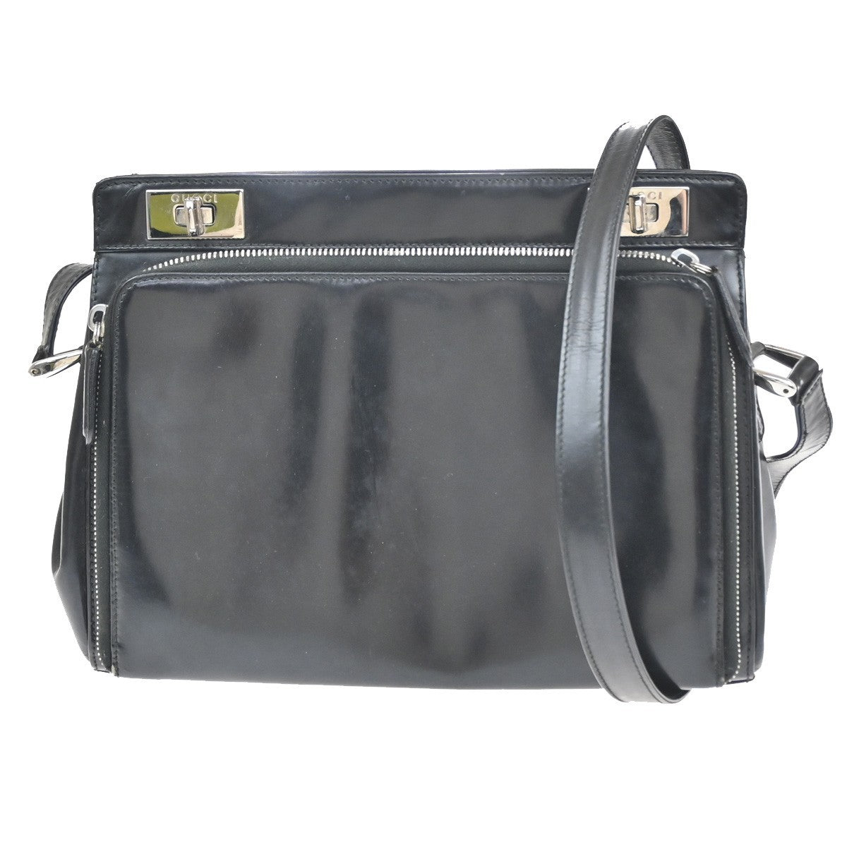GUCCI Logo Crossbody Shoulder Hand Bag Leather Black SHW Italy 09CB018