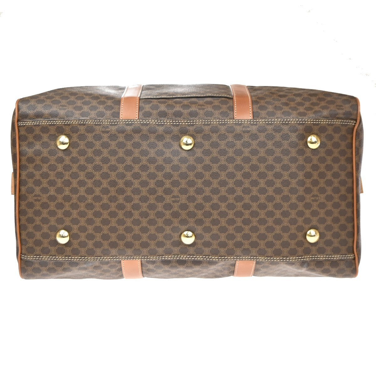 CELINE Logo Macadam Pattern Boston Hand Bag PVC Leather Brown GHW 30CA937