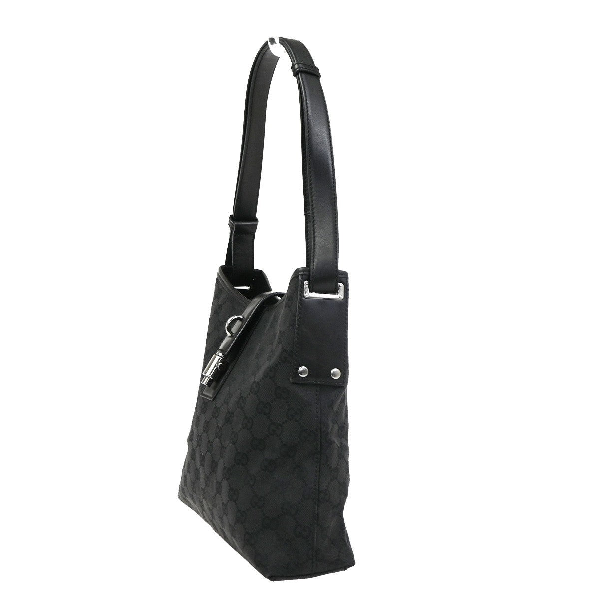 GUCCI Jackie GG Shoulder Hand Bag Canvas Leather Black Sliver Italy 85CB032