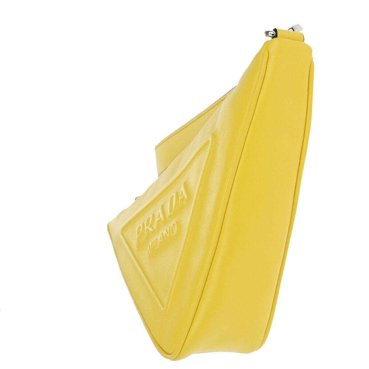 PRADA Logo Triangle Clutch Hand Bag Grace Lux Leather Yellow Sole SHW 43RK741