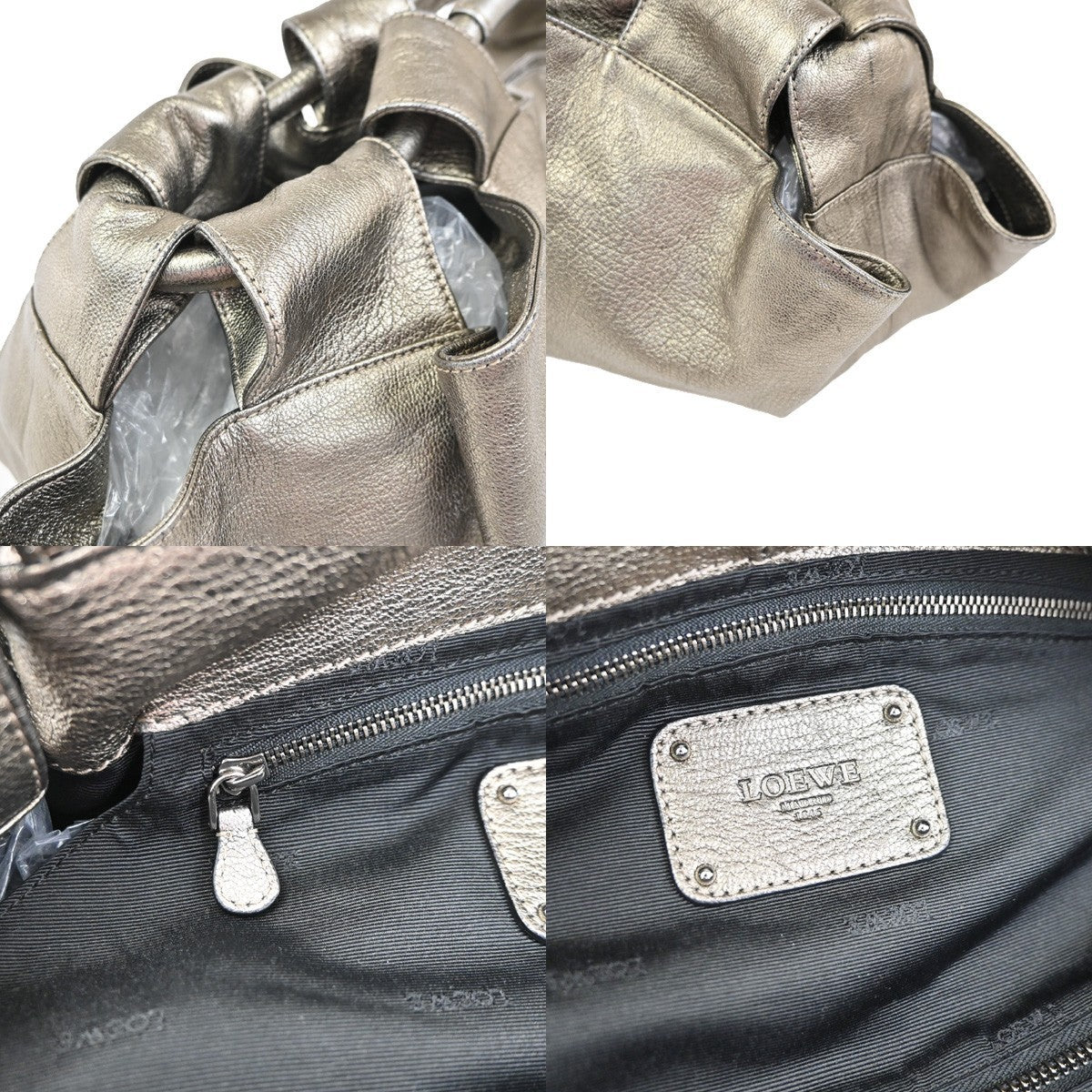 LOEWE Logo Nappa Aire Tote Hand Bag Leather Metallic Gray SHW Spain 80YH999