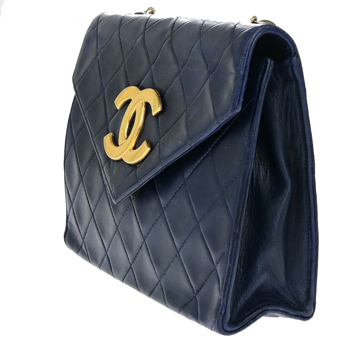 CHANEL CC Mini Matelasse Chain Shoulder Bag Leather Navy Blue Vintage 674RK667