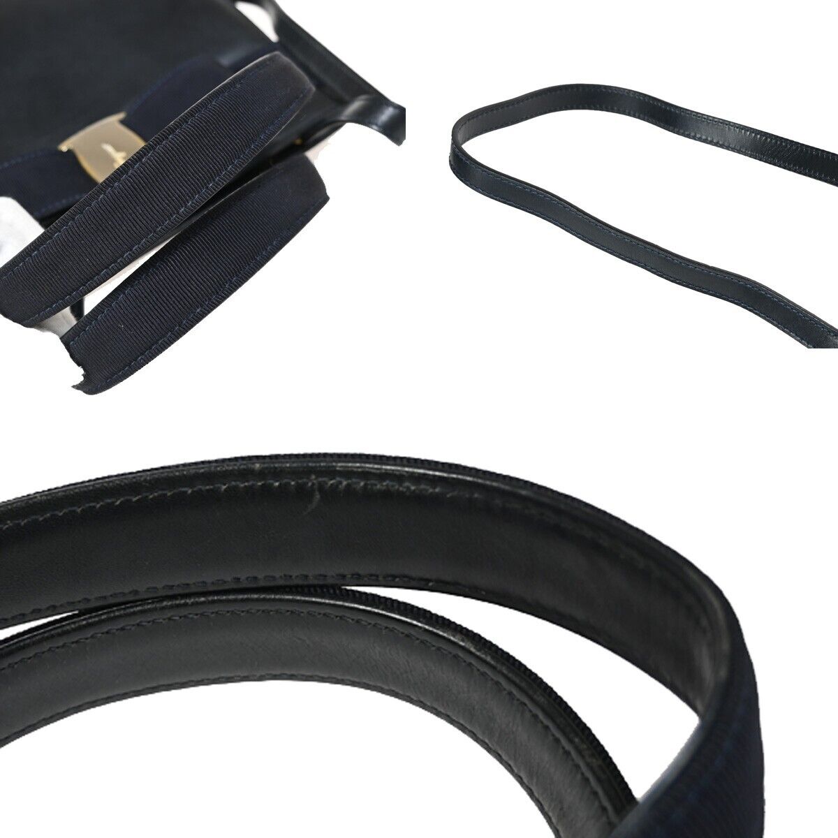 SALVATORE FERRAGAMO Logo Vara 2Way Shoulder Hand Bag Canvas Leather Blue 36FA535