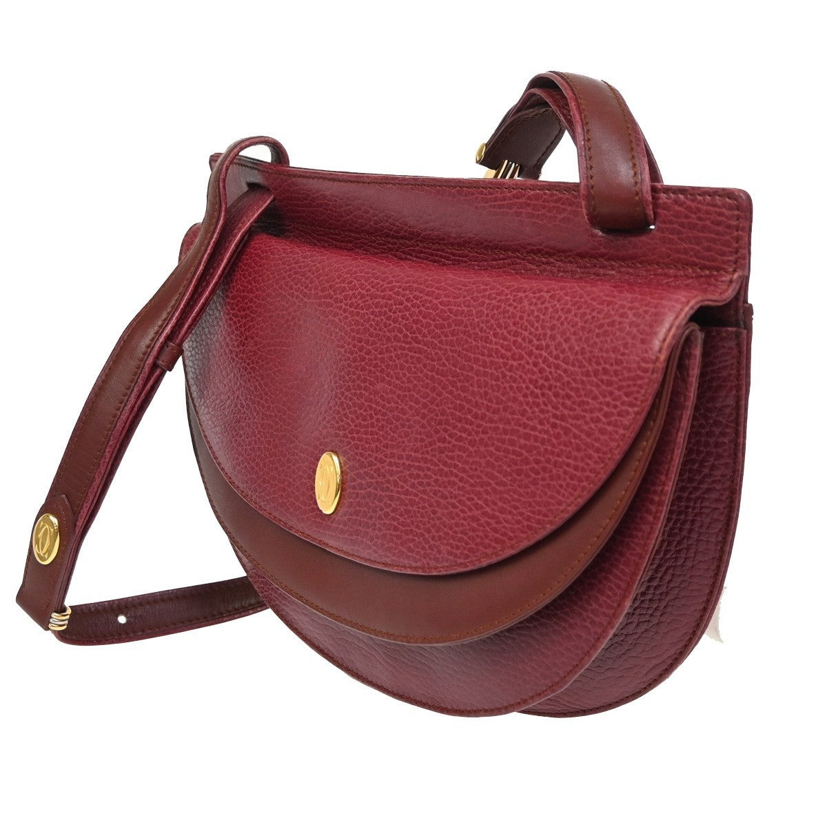 MUST DE CARTIER 2C Logo Shoulder Bag Leather Red GHW Spain 38CA704