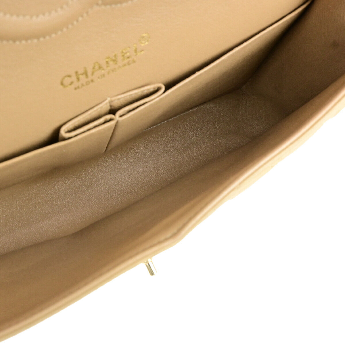 CHANEL CC Matelasse 25 Double Flap Chain Shoulder Bag Leather Beige GHW 652RK742