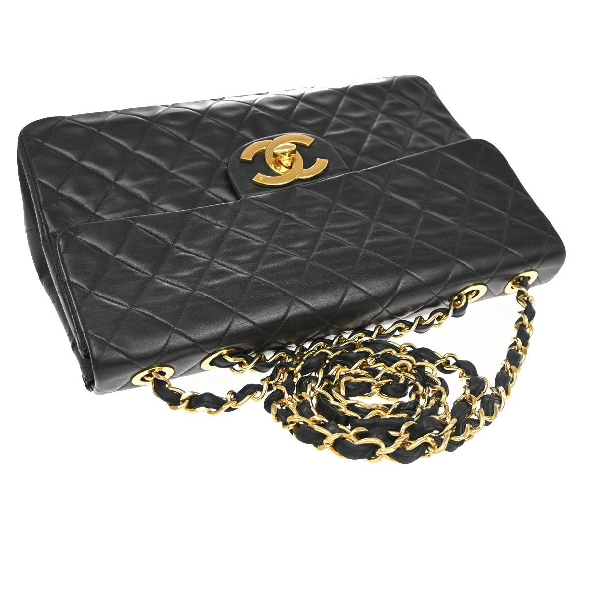 CHANEL Maxi Jumbo Matelasse 34 Chain Shoulder Bag Leather Black Vintage 865RP181