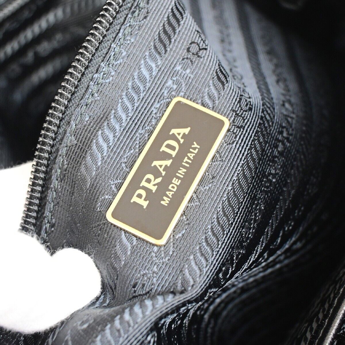 PRADA Logo Tessuto Ribbon Shoulder Tote Bag Nylon Leather Black Italy 95RK666
