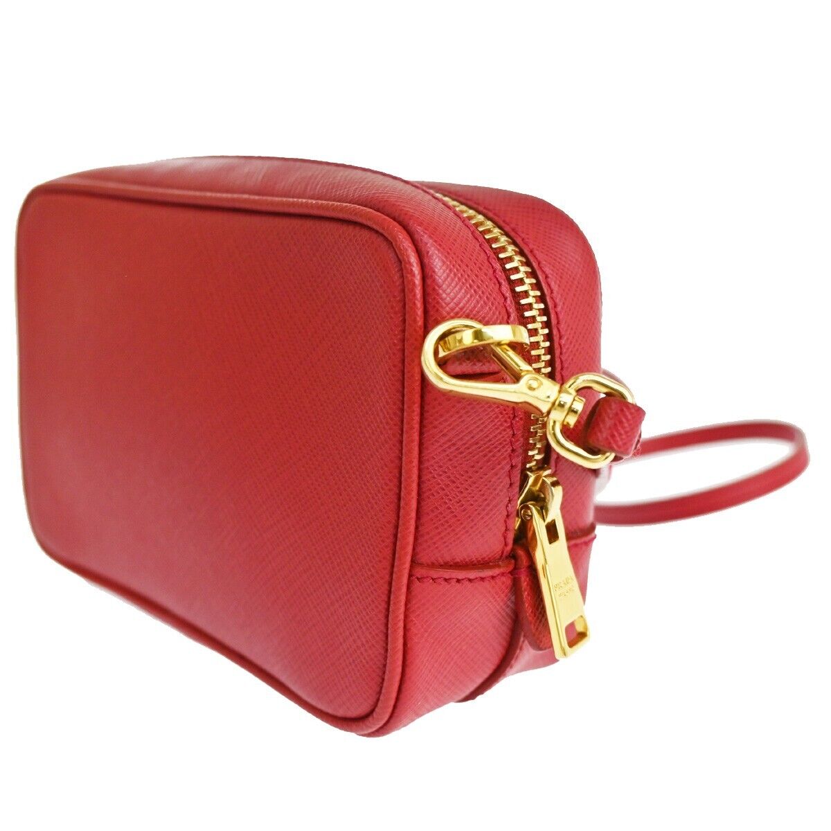 PRADA Saffiano Mini Crossbody Shoulder Bag Leather Red Fuoco Gold Italy 42RJ471