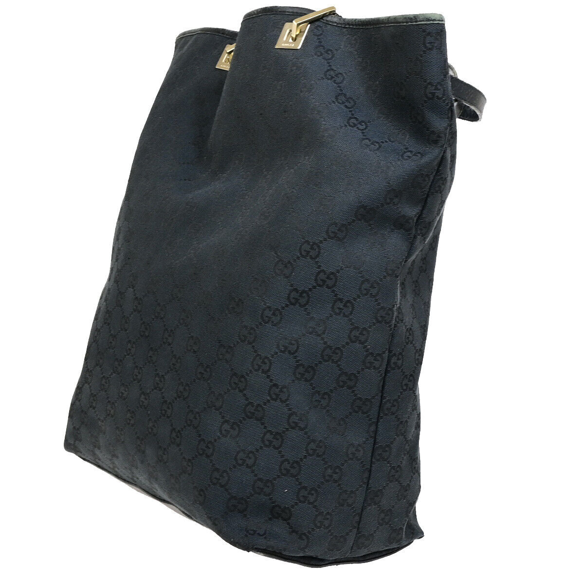 GUCCI Logo GG Pattern Shoulder Tote Bag Canvas Leather Black GHW Italy 02YF024