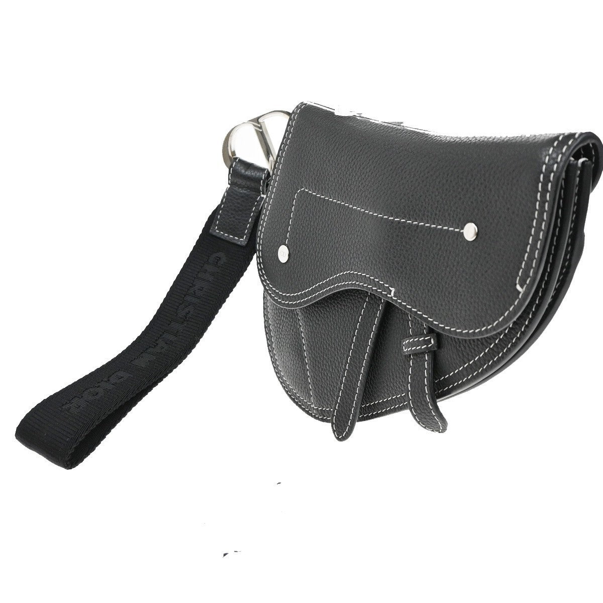 CHRISTIAN DIOR CD Logo Saddle Mini Pouch Bag Leather Black SHW 18TA508