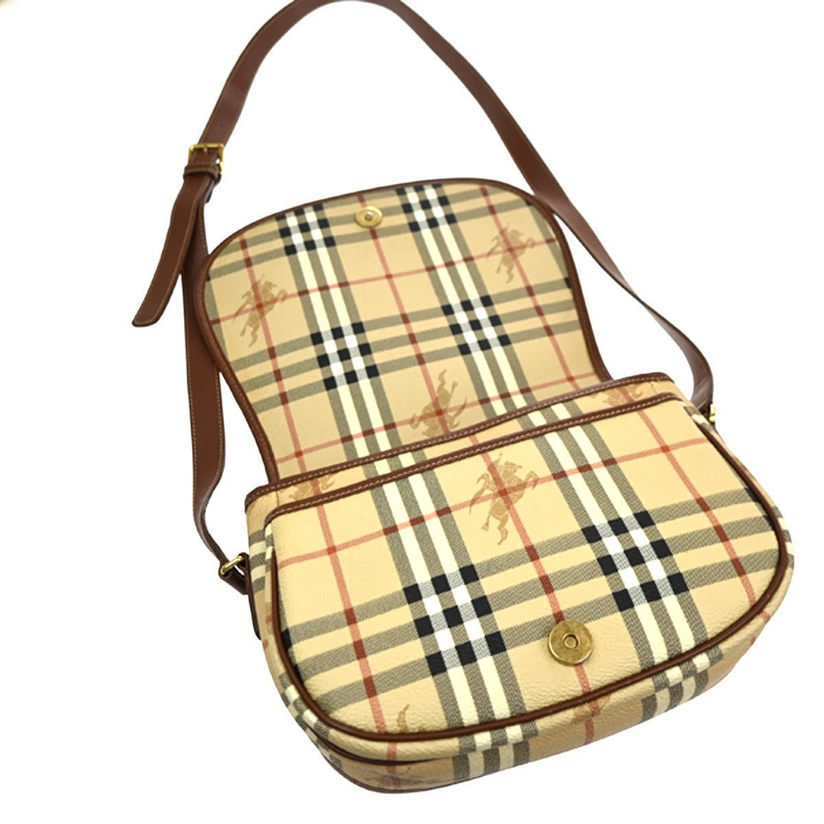 BURBERRY Nova Check Pattern Shoulder Bag PVC Leather Beige Italy GHW 35RL999