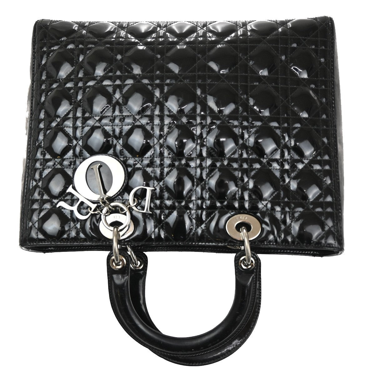 CHRISTIAN DIOR Logo Lady Cannage Hand Bag Patent Leather Black SHW 21TA215