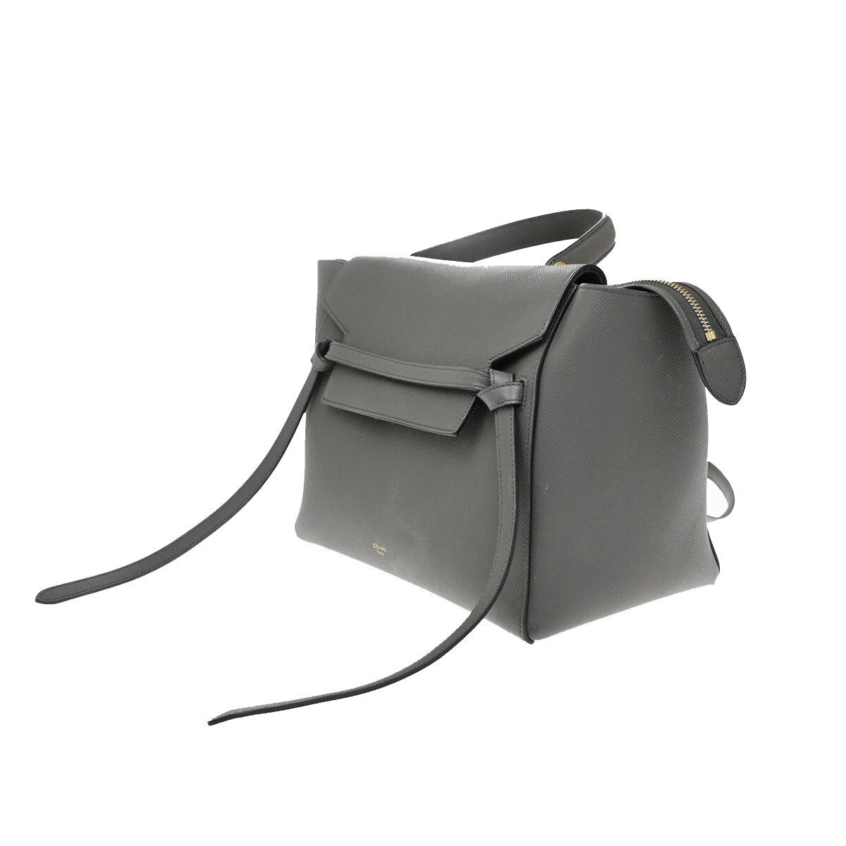 CELINE Logo Belt Bag Mini 2Way Shoulder Hand Bag Leather Gray GHW Italy 25EE372