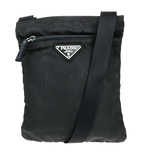 PRADA Logo Tessuto Crossbody Mini Shoulder Bag Nylon Leather Black SHW 68EC895