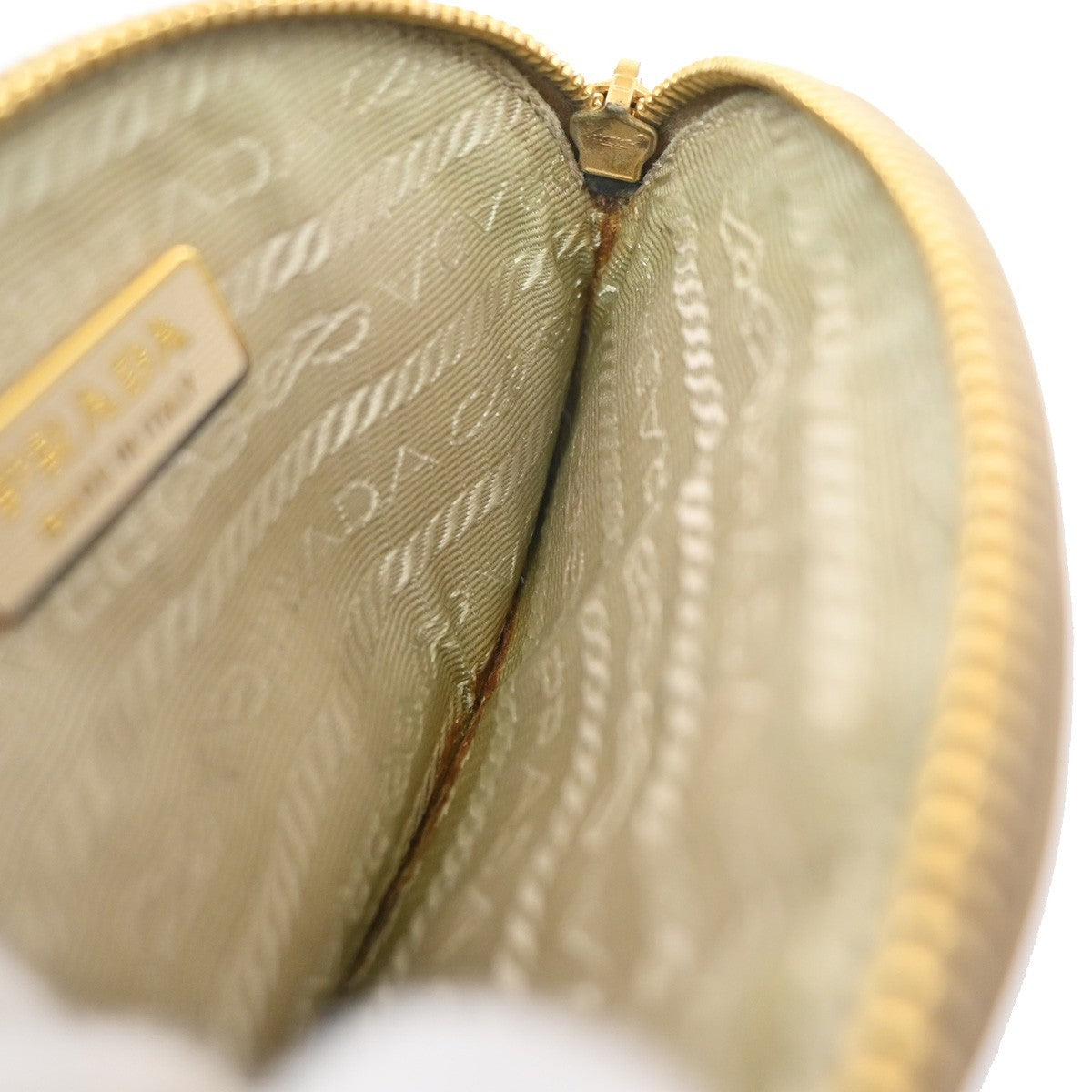 PRADA Zipper Around Mini Coin Case Wallet Saffiano Leather Gold Italy 63MA621