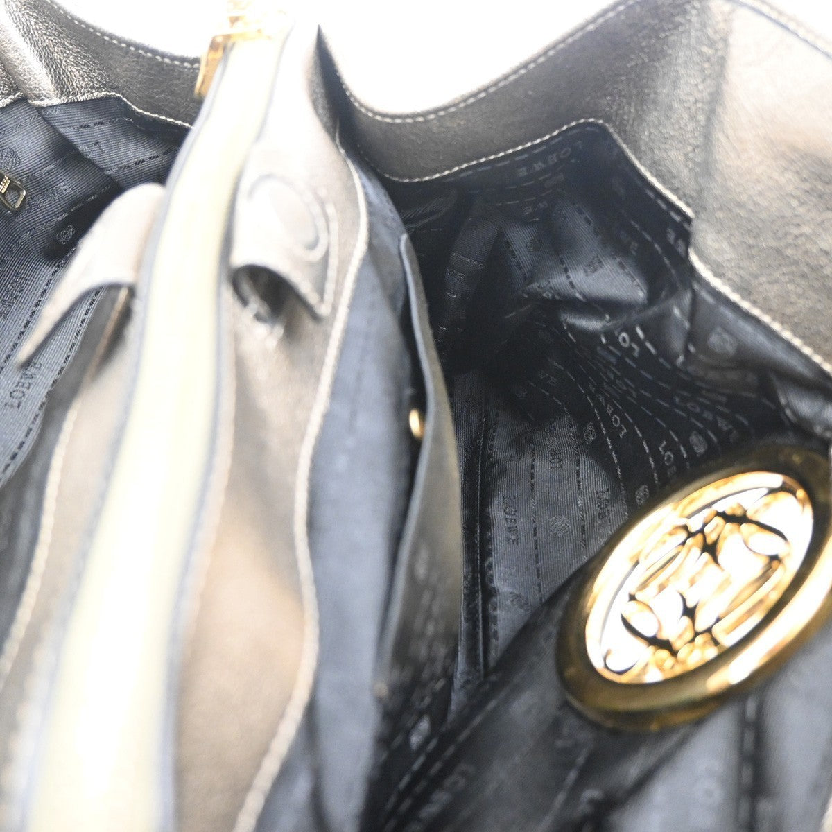 LOEWE Anagram Shoulder Bag Leather Metallic Gold GHW Spain 70KC465