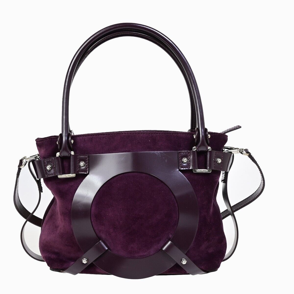 SALVATORE FERRAGAMO Gancini 2Way Shoulder Hand Bag Suede Leather Purple 68EB864