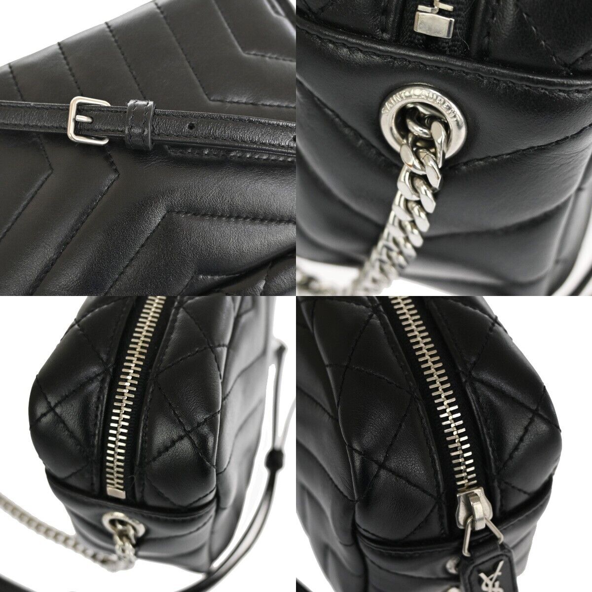 SAINT LAURENT YSL Logo Chain Mini Shoulder Bag Leather Black SHW Italy 683RJ193
