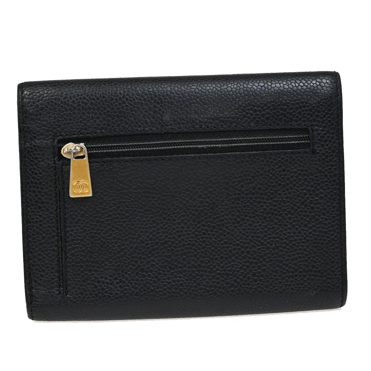 CHANEL CC Logo Trifold Compact WalletGrained Calfskin Leather Black 30EE284