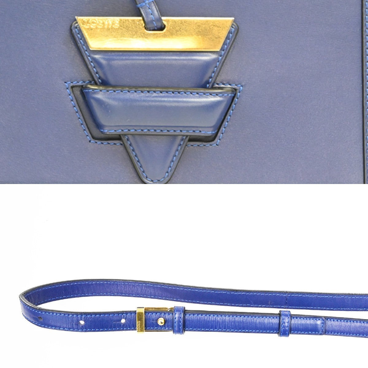 LOEWE Logo Barcelona Crossbody Shoulder Bag Leather Blue GHW Spain 11MA392