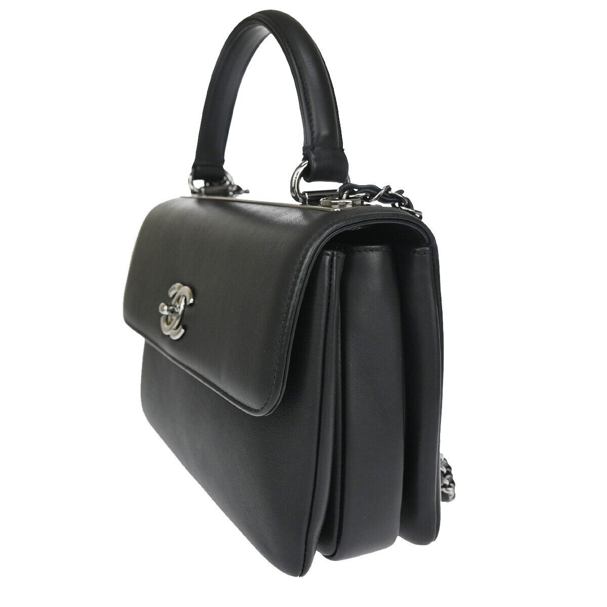 CHANEL CC Logo 2Way Chain Shoulder Hand Bag Leather Black SHW Italy 110RJ035