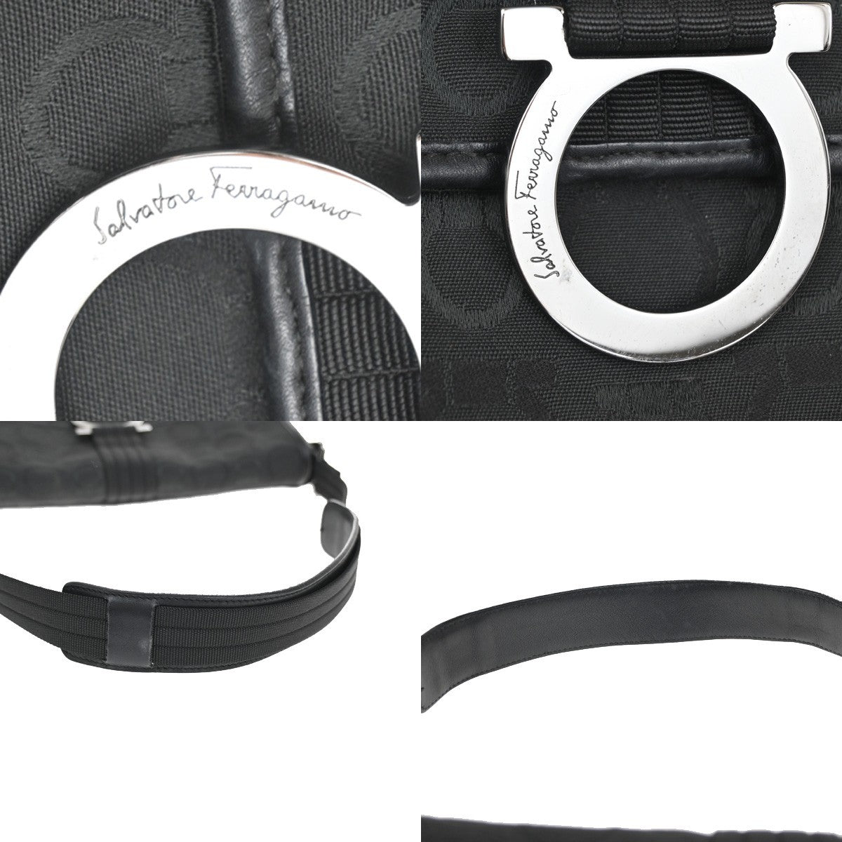 SALVATORE FERRAGAMO Gancini Shoulder bag Canvas Leather Black Italy SHW 62TA413