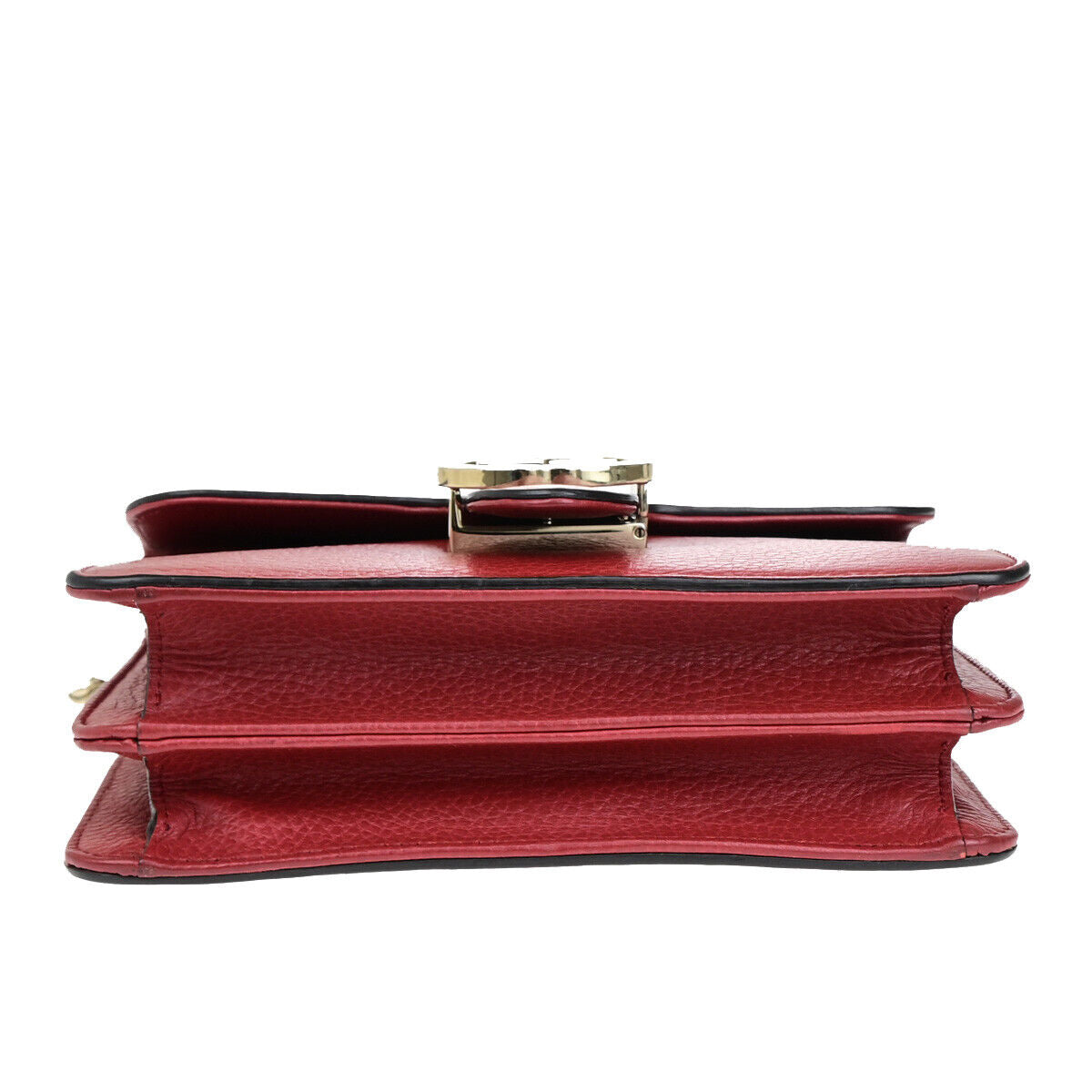 GUCCI Logo Interlocking G Chain Mini Shoulder Bag Leather Red GHW Italy 52YG617