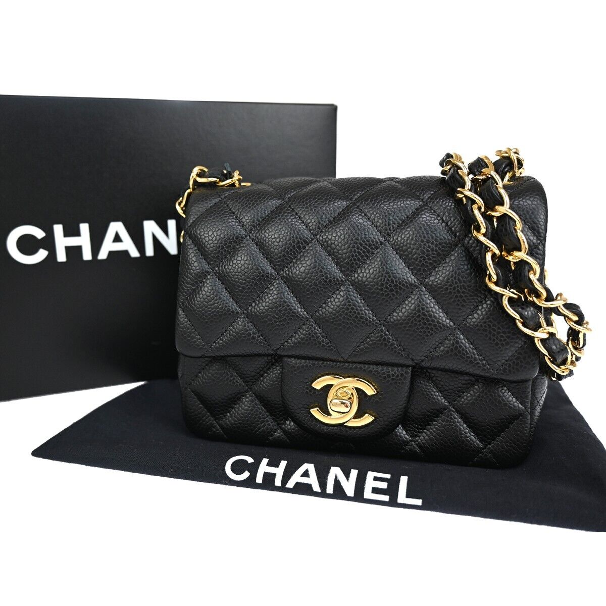 CHANEL CC Mini Matelasse Chain Shoulder Bag Caviar Skin Leather BK GHW 6083LC313