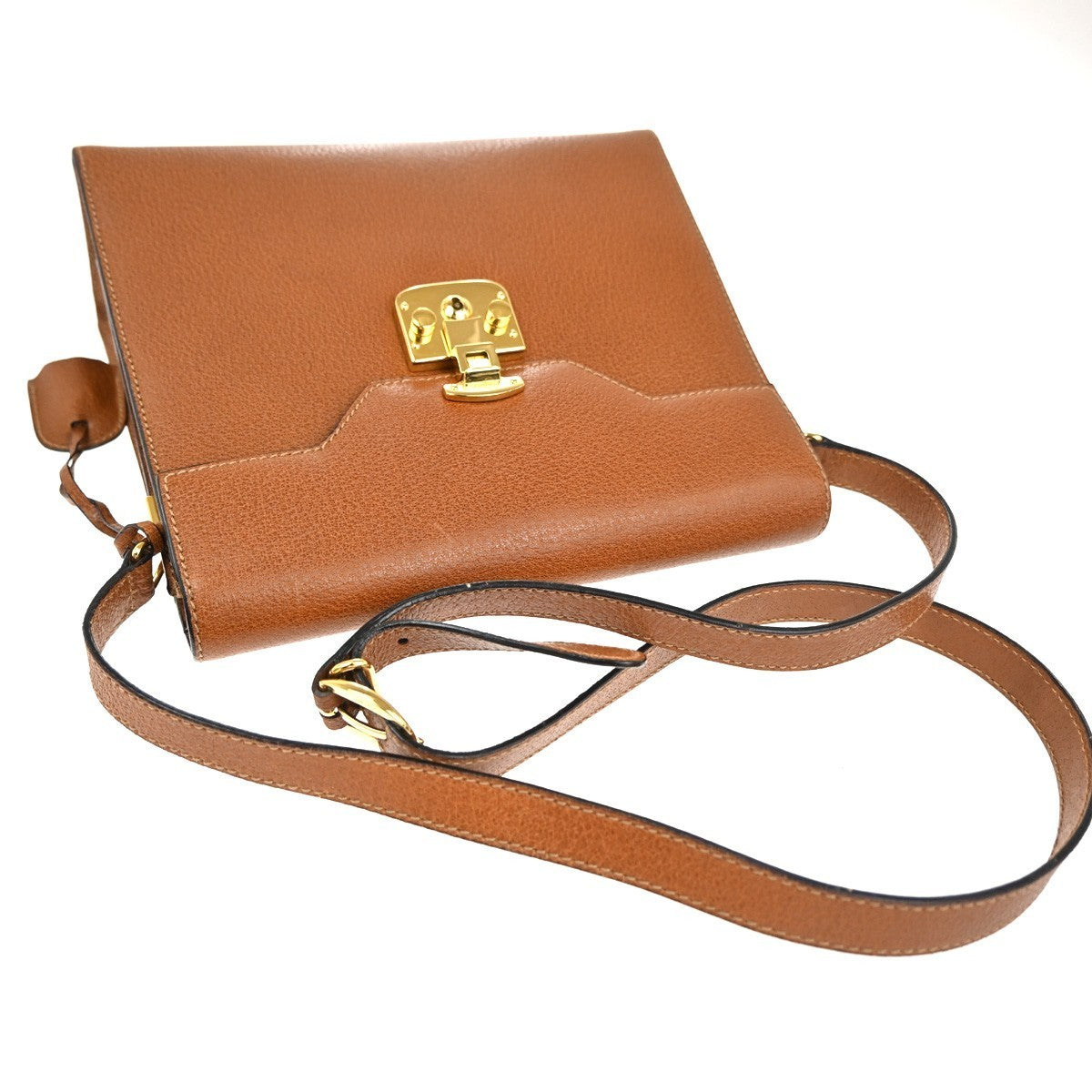GUCCI Lady Lock Crossbody Shoulder Bag Leather Brown Gold Italy 11TA465