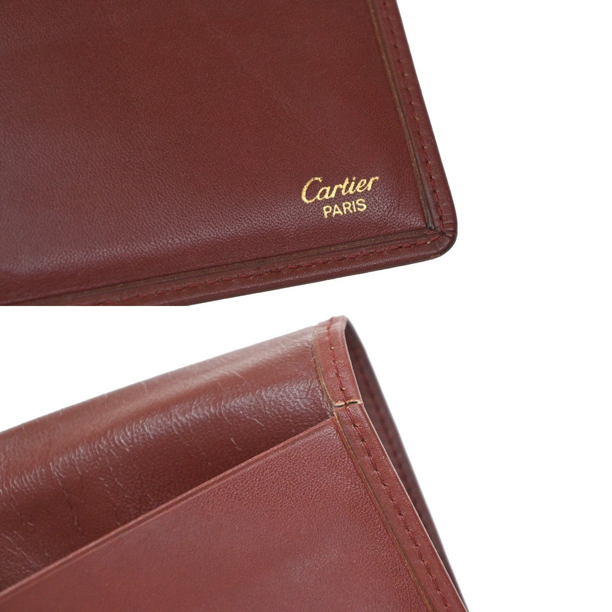 Must De Cartier 2C Logo Bifold Long Wallet Purse Leather Red Spain 08KD162